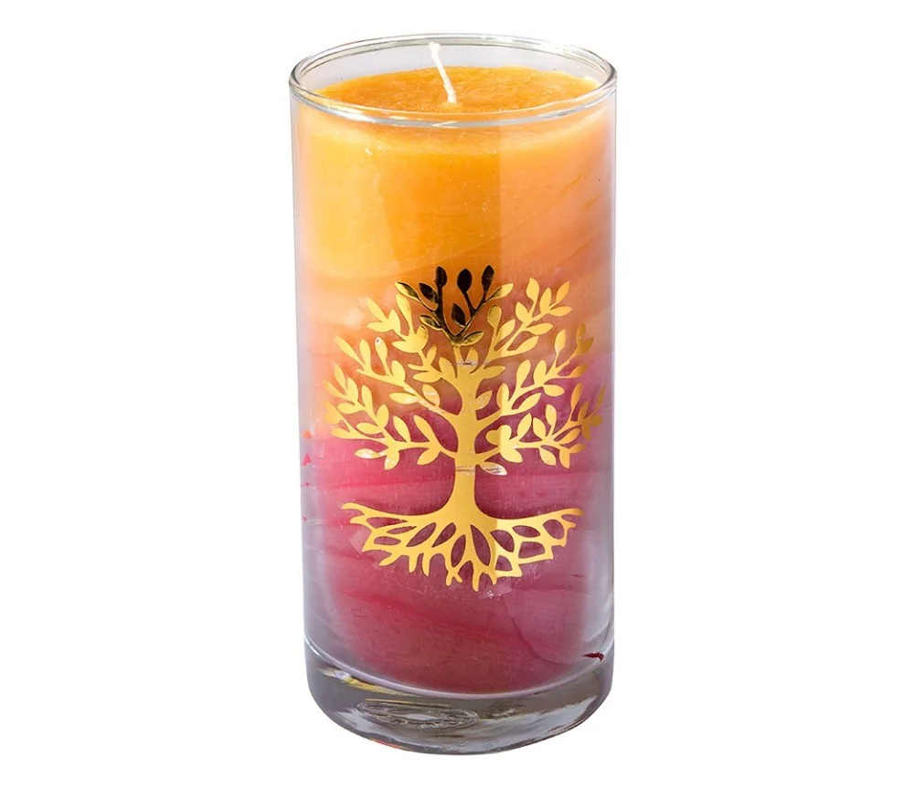 Kerze "Sunset Lebensbaum" im Glas Stearin 14cm
