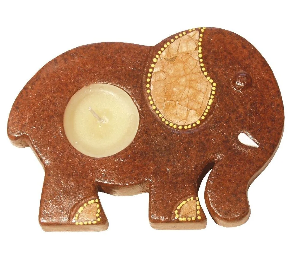 Teelichthalter -Elefant- Terracotta braun 15cm