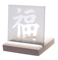 Licht Objekt "Glück" Glas-Stein 10x13cm