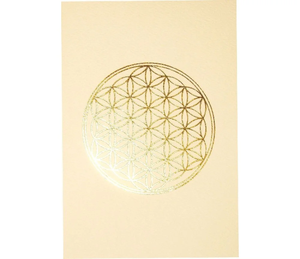 Klappkarte -Blume des Lebens- mattweiss/gold 12x17cm