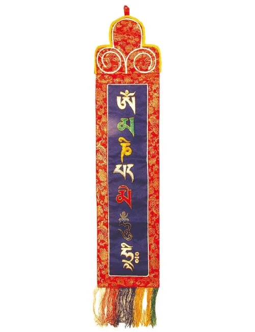 Tibetischer Wandbehang "Om Mani..." Brokat 18x90cm