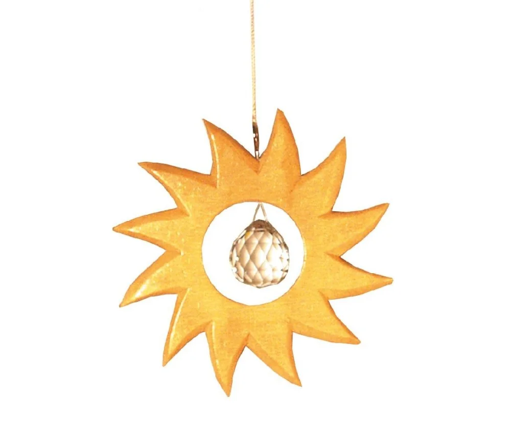 Kristallobjekt Sonne natur 12cm mit 20mm Kristallkugel