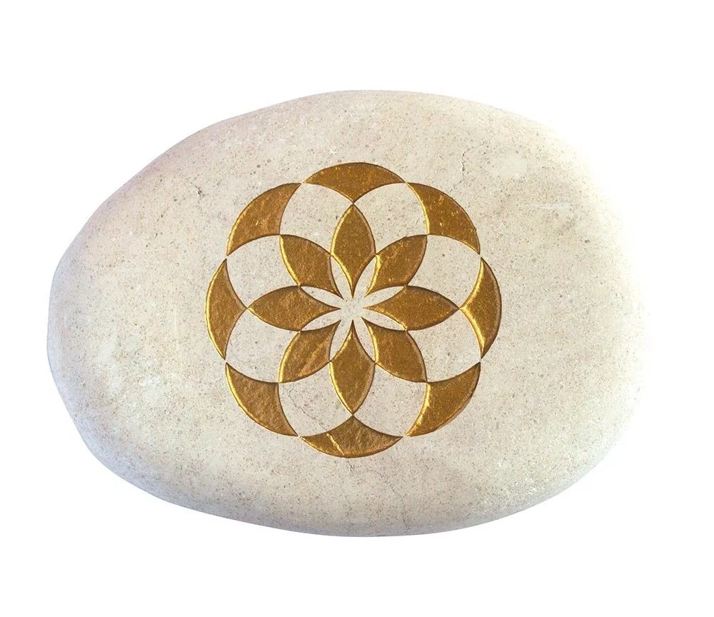 Flußstein "Torus Saat des Lebens" weiß/gold 9cm