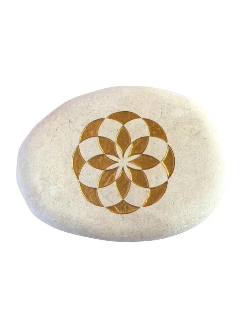 Flußstein "Torus Saat des Lebens" weiß/gold 9cm