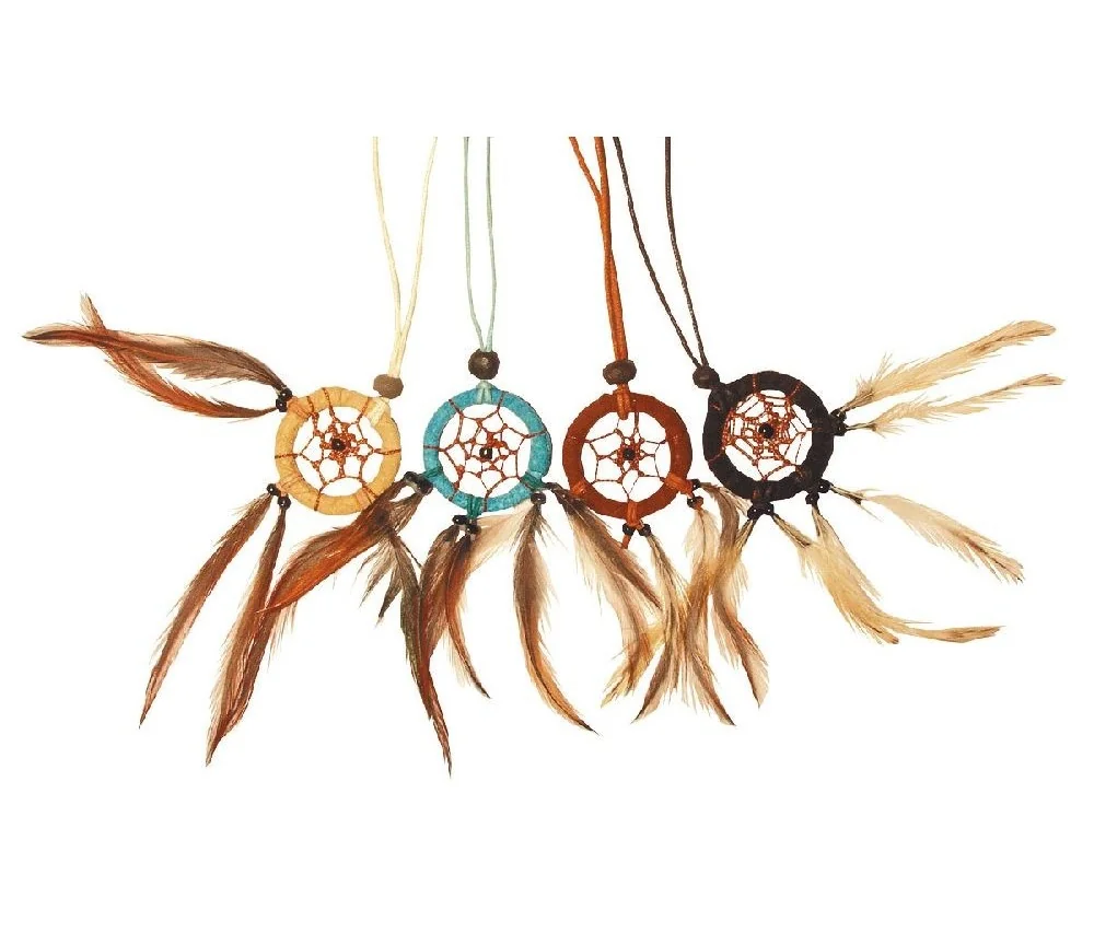 Traumfänger Halskette mit Federn Leder 3cm