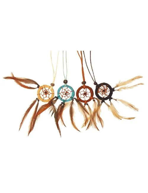 Traumfänger Halskette mit Federn Leder 3cm