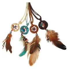 Traumfänger Halskette mit Perlen Leder 2cm