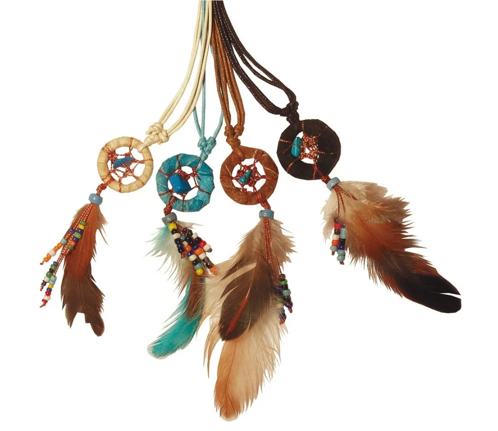 Traumfänger Halskette mit Perlen Leder 2cm