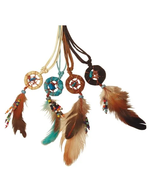 Traumfänger Halskette mit Perlen Leder 2cm