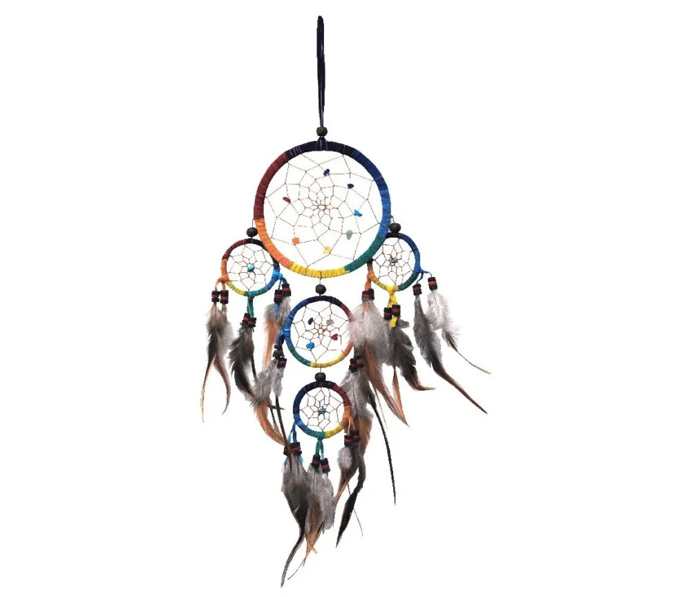 Traumfänger Mobile regenbogenfarben Leder 12x45cm