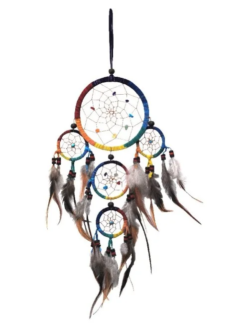 Traumfänger Mobile regenbogenfarben Leder 12x45cm