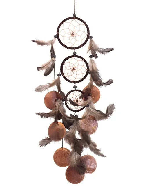 Traumfänger Mobile mit 3 TF und Capiz Muschel Leder 9x50cm