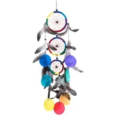 Traumfänger Mobile mit 3 TF und Capiz Muscheln regenbogen Leder 9x50cm