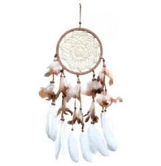 Traumfänger mit gehäkeltem Netz, natur/braun 16x50cm