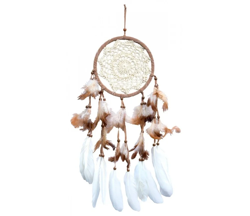 Traumfänger mit gehäkeltem Netz, natur/braun 16x50cm