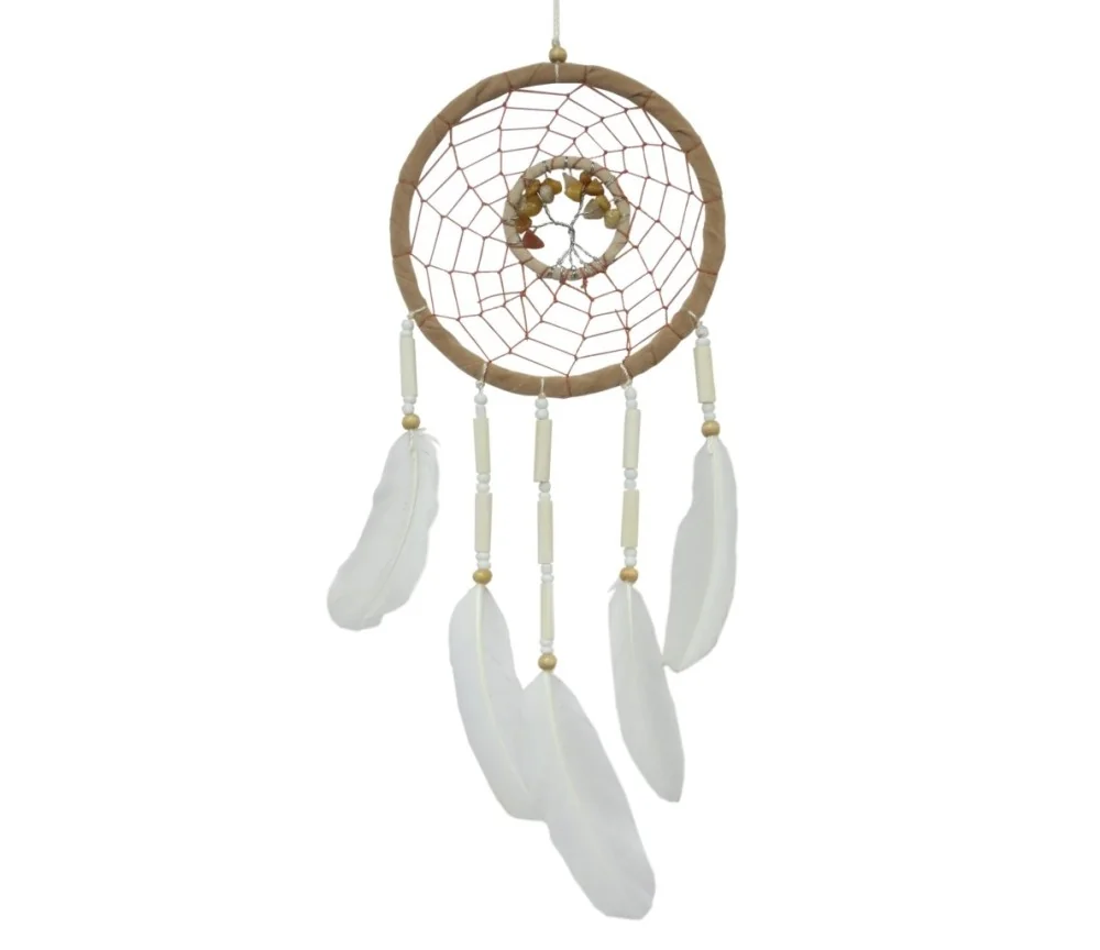 Traumfänger "Lebensbaum" Leder mit Edelsteinen, 12x35cm