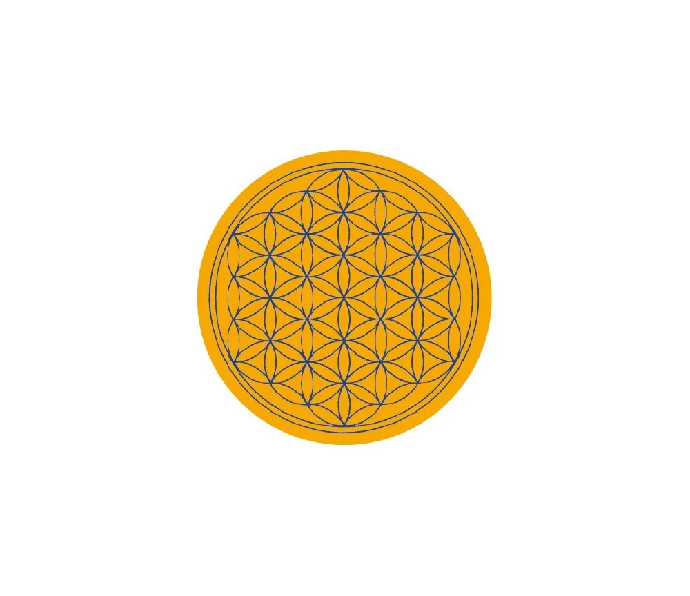 Aufkleber "Blume des Lebens" Komplementärfarben, orange-blau 9,5cm