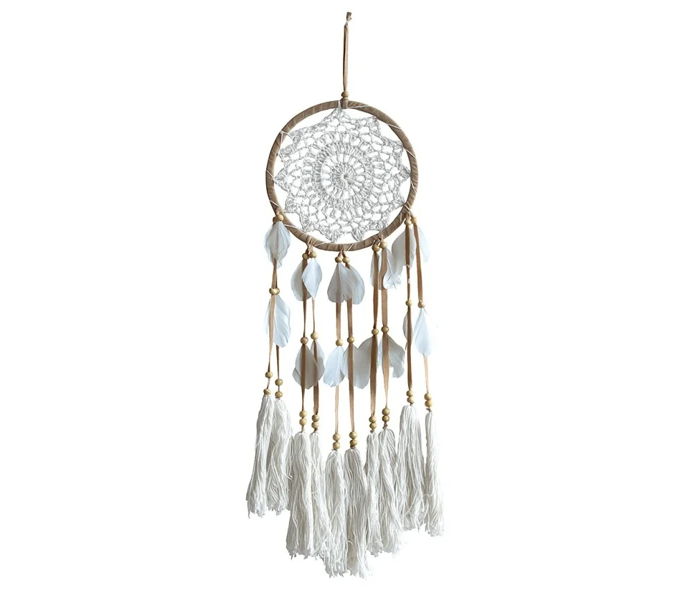 Traumfänger mit gehäkeltem Netz und Quasten, braun 16x60cm