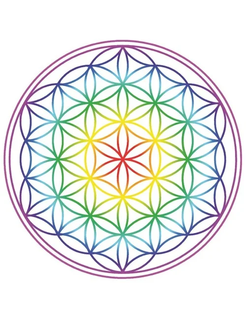 Aufkleber Set 2x9cm "Blume des Lebens" Regenbogen-Chakra weiß