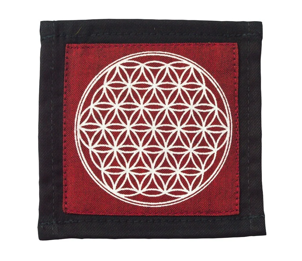 Untersetzer "Blume des Lebens" Baumwolle maroon 10x10cm