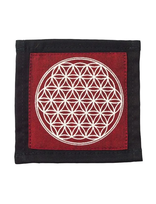 Untersetzer "Blume des Lebens" Baumwolle maroon 10x10cm