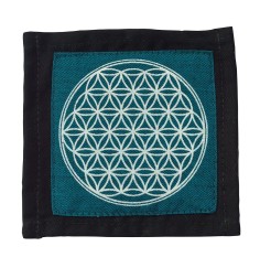 Untersetzer "Blume des Lebens" Baumwolle türkis 10x10cm