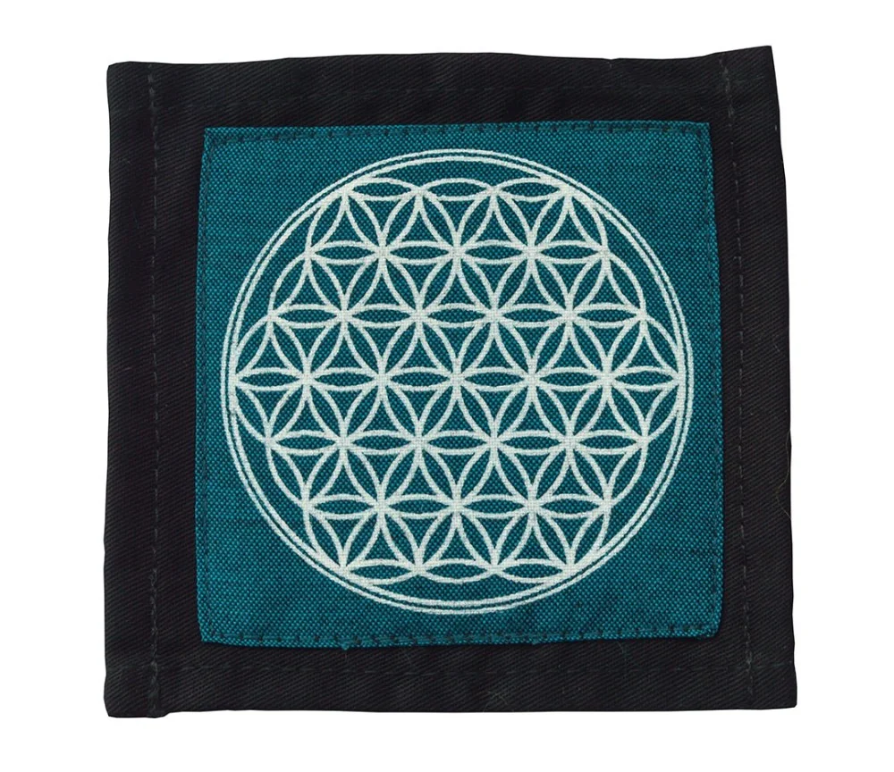 Untersetzer "Blume des Lebens" Baumwolle türkis 10x10cm