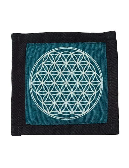 Untersetzer "Blume des Lebens" Baumwolle türkis 10x10cm
