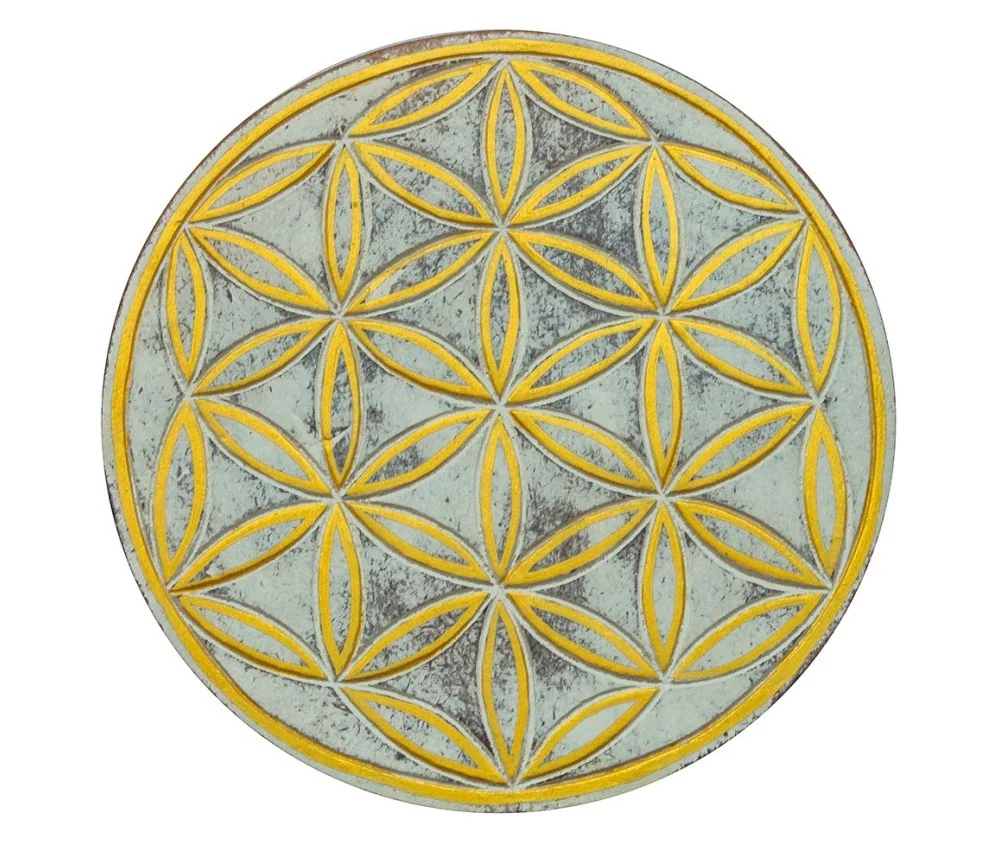 Wandornament "Saat des Lebens" MDF whitewashed/gold bemalt, 20cm