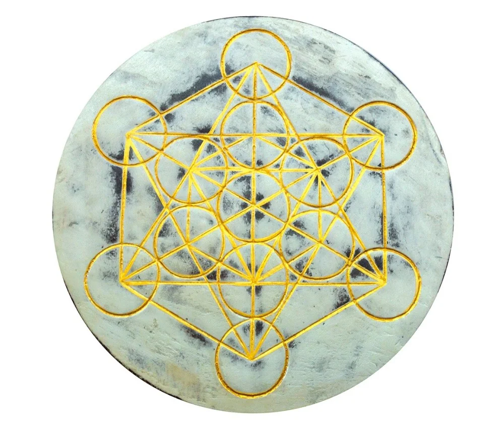 Wandornament "Metatron" MDF whitewashed/gold bemalt, 20cm