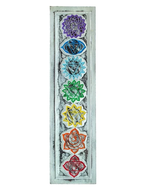 Wandornament "7 Chakren" MDF rechteckig whitewashed/bunt bemalt