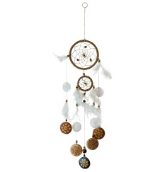 Traumfänger "Coco" Sisal natur mit 1TF 12cm und 1TF 6cm, mit gravierten Coco Scheiben und Capiz Muscheln, 12x60cm