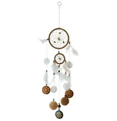 Traumfänger "Coco" Sisal natur mit 1TF 12cm und 1TF 6cm, mit gravierten Coco Scheiben und Capiz Muscheln, 12x60cm