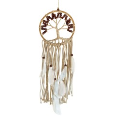 Traumfänger "Tree of Life" Rattan/Baumwolle braun 16cm mit Holzperlen, 16x50cm