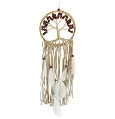 Traumfänger "Tree of Life" Rattan/Baumwolle braun 16cm mit Holzperlen, 16x50cm