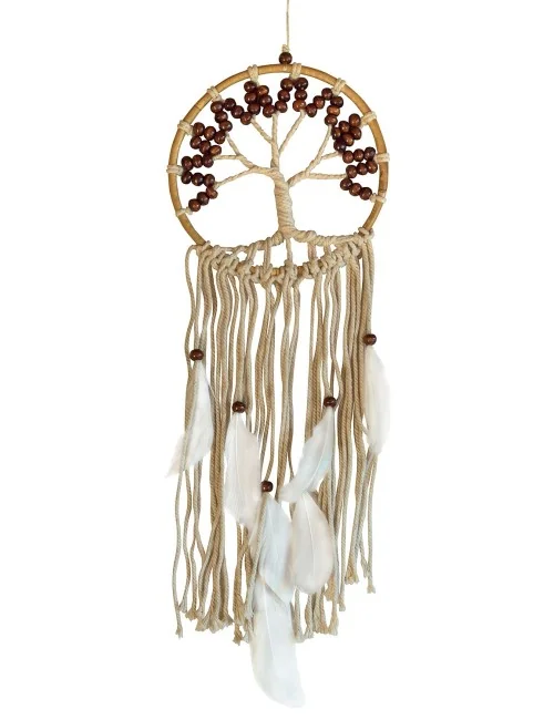 Traumfänger "Tree of Life" Rattan/Baumwolle braun 16cm mit Holzperlen
