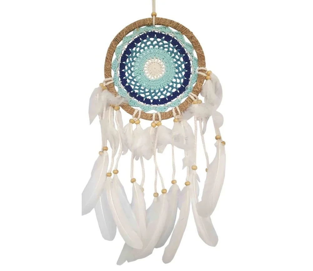 Traumfänger "Türkis" Sisal 22cm mit gewebtem Netz, 22x60cm