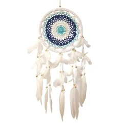 Traumfänger "Boy" Leder 22cm mit gewebtem Netz blau, 22x65cm