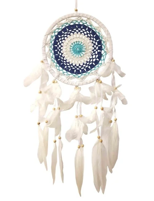 Traumfänger "Boy" Leder 22cm mit gewebtem Netz blau