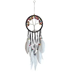 Traumfänger "Tree of Life" Leder braun 16cm mit farbigen Holzperlen, 16x50cmn