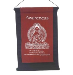 Wandbehang "Awareness/ Buddha" Baumwolle maroon 27x40cm
