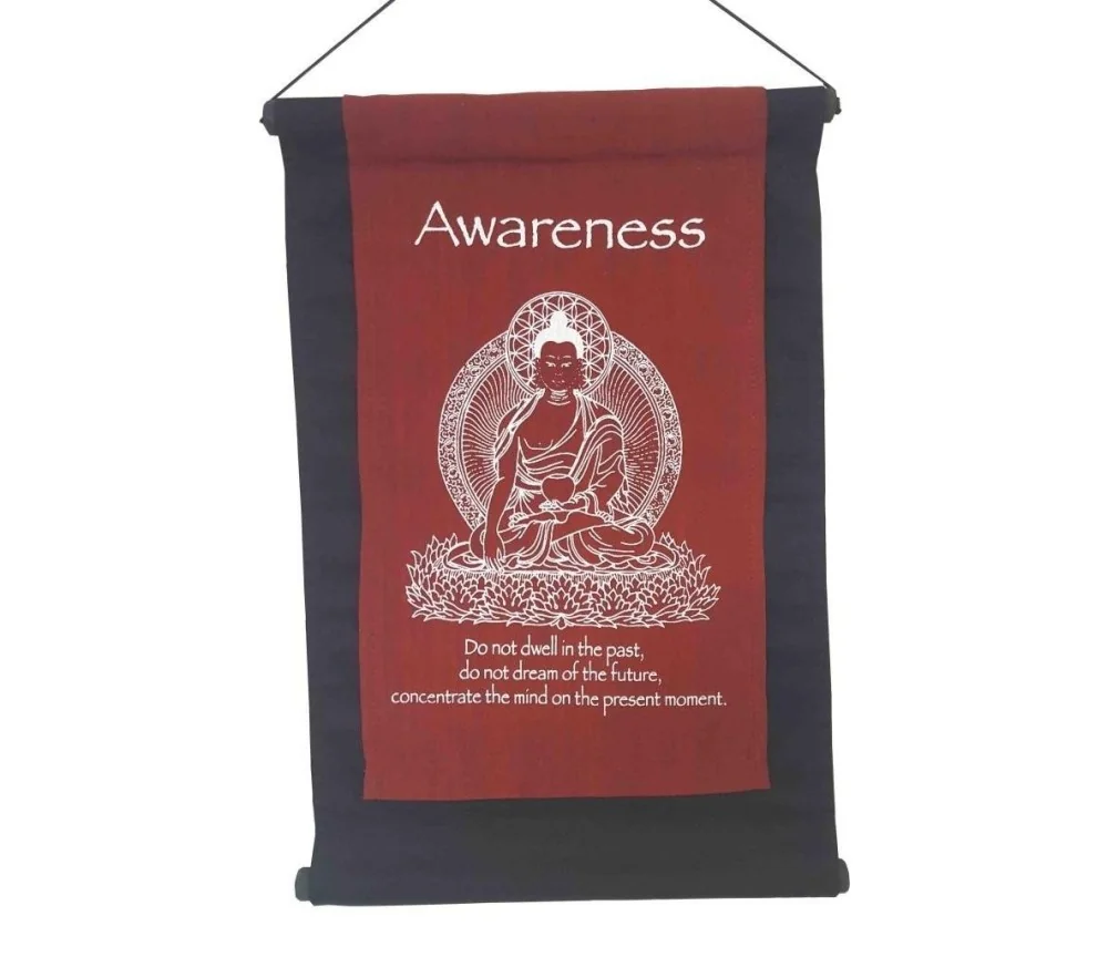 Wandbehang "Awareness/ Buddha" Baumwolle maroon 27x40cm