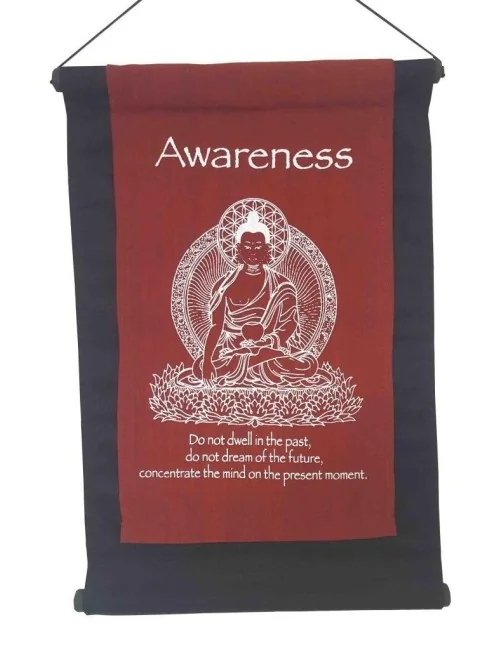 Wandbehang "Awareness/ Buddha" Baumwolle maroon 27x40cm