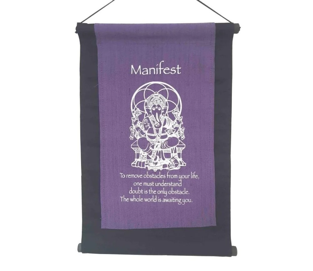 Wandbehang "Manifest/ Ganesha" Baumwolle purple 27x40cm
