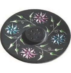 Räucherstäbchenhalter "Blume" Black Stone bemalt 10cm