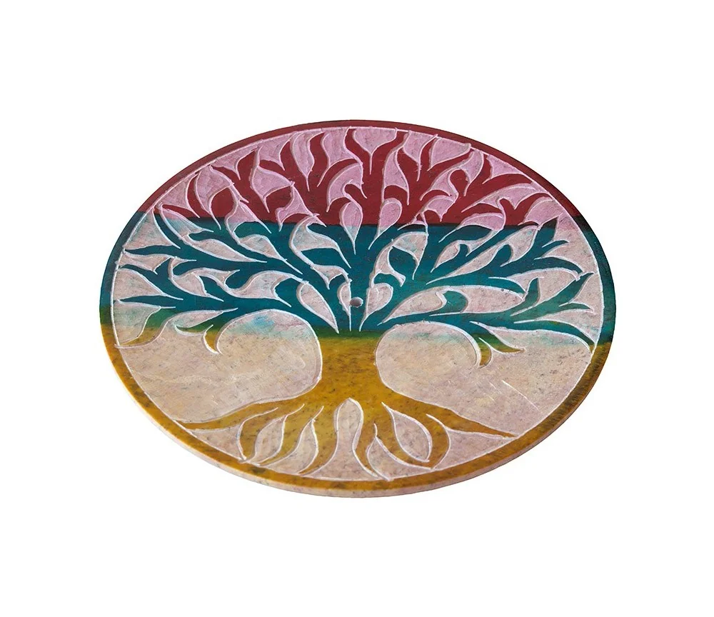 Räucherstäbchenhalter "Lebensbaum" Black Stone graviert, mehrfarbig 10cm