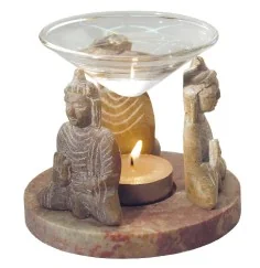Aromalampe "3 Buddhas" Speckstein 10x9cm