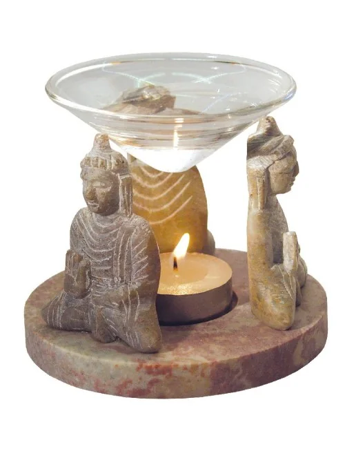 Aromalampe "3 Buddhas" Speckstein 10x9cm