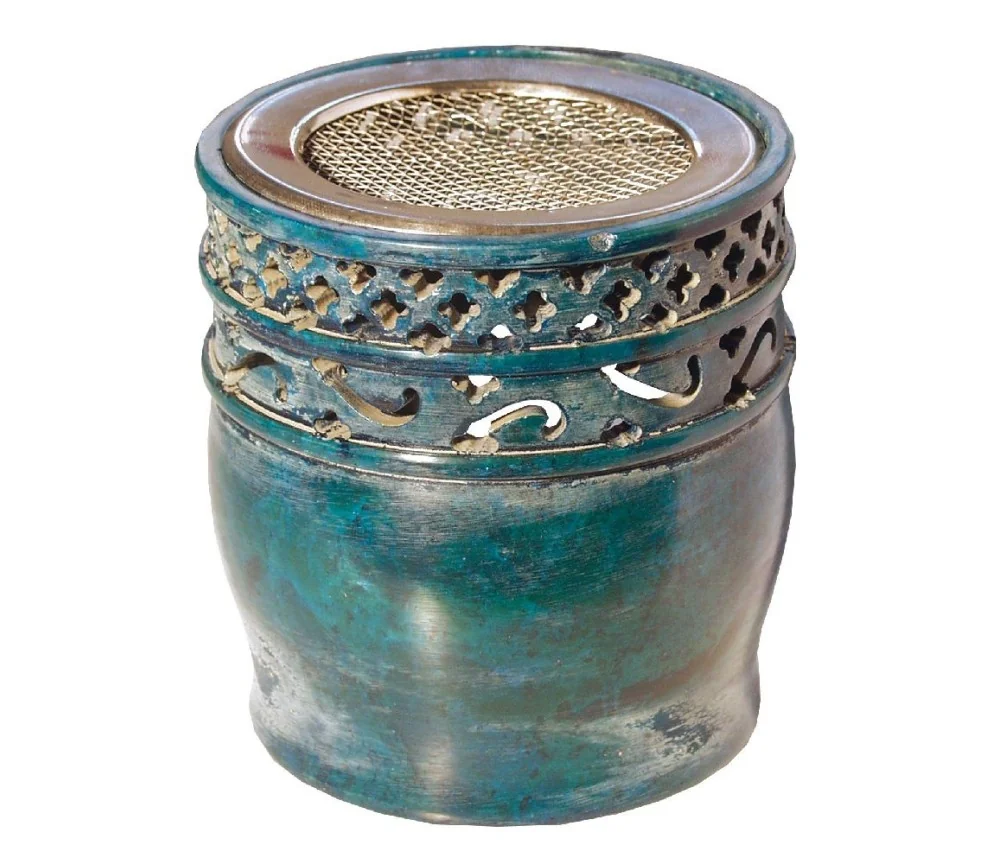Räuchergefäß "Jali" mit Siebnetz - Blau/türkis mit Spiralen ca. 9x10cm