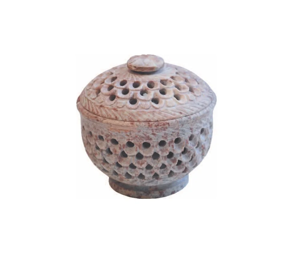 Räuchergefäß mit Deckel Speckstein natur 10x11cm
